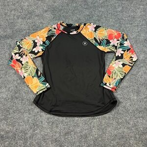 Hurley Rash Guard Shirt Womens Small Multicolor Floral UPF 50+ Stretch Swimming